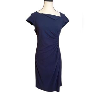 L.K. BENNETT Davina Navy Blue Asymmetrical Ruched Sheath Dress Size 8 Office LBD